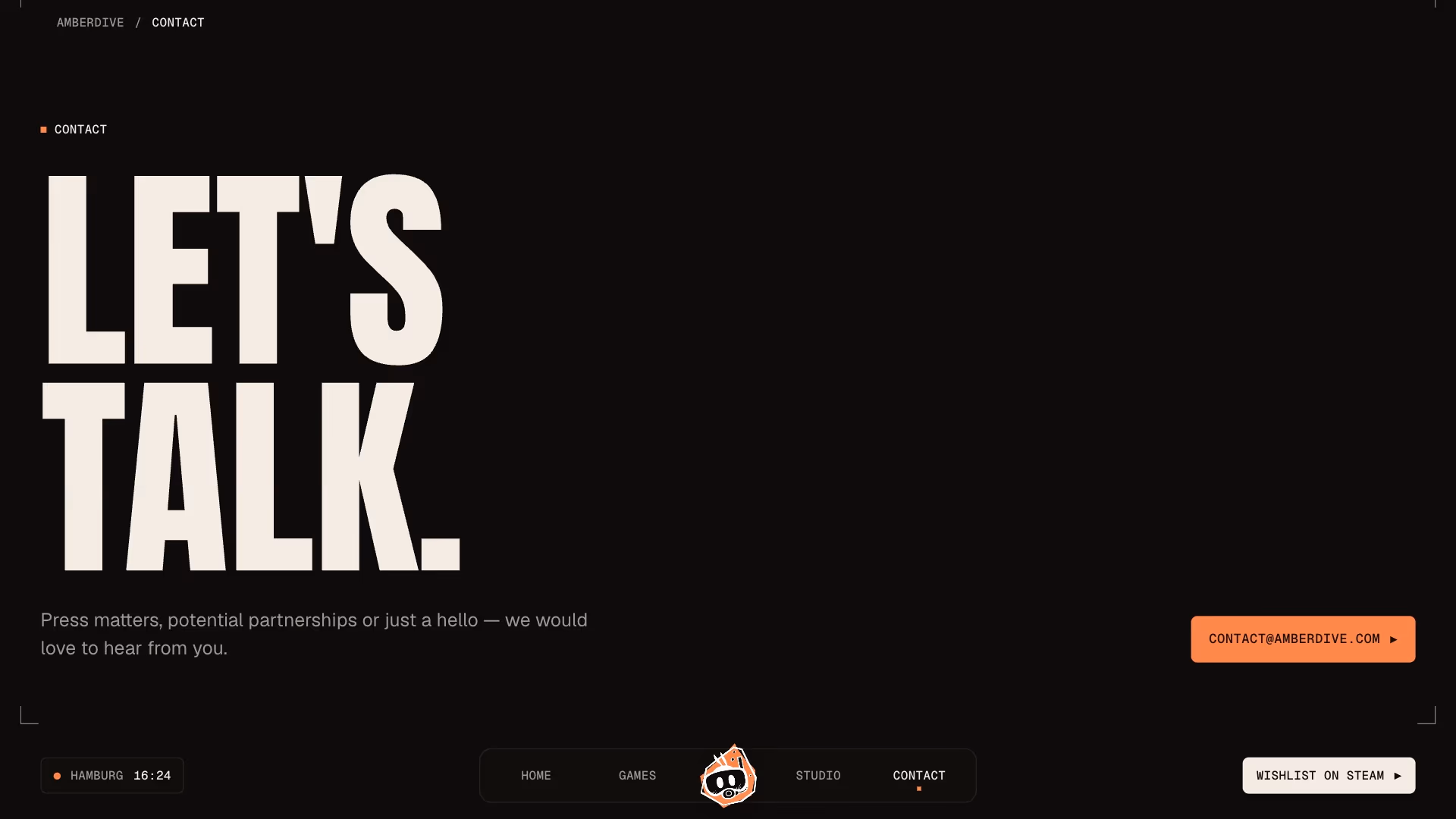 Contact page headline “Let’s talk.” with the e-mail button