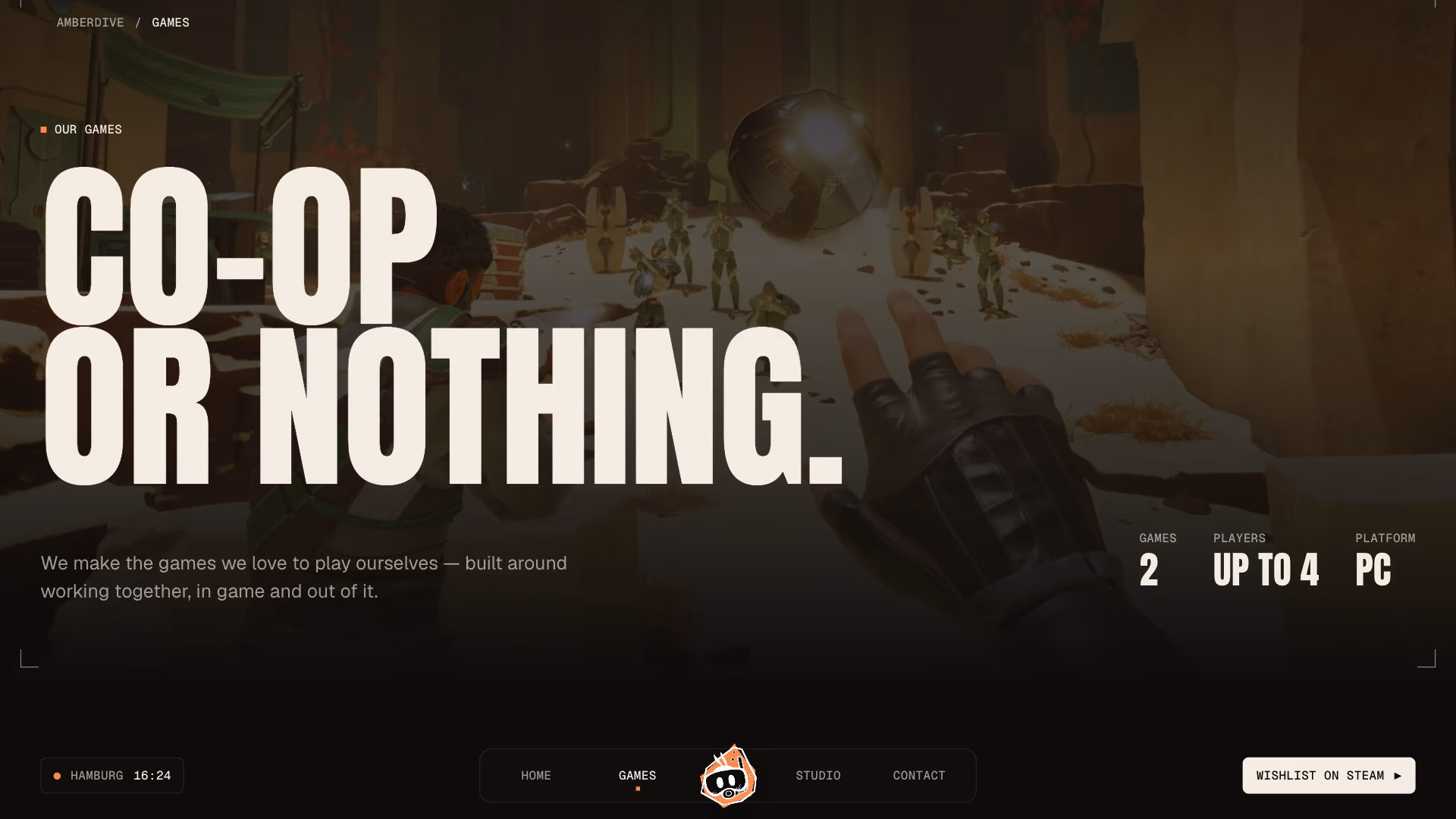Games page headline “Co-op or nothing.”