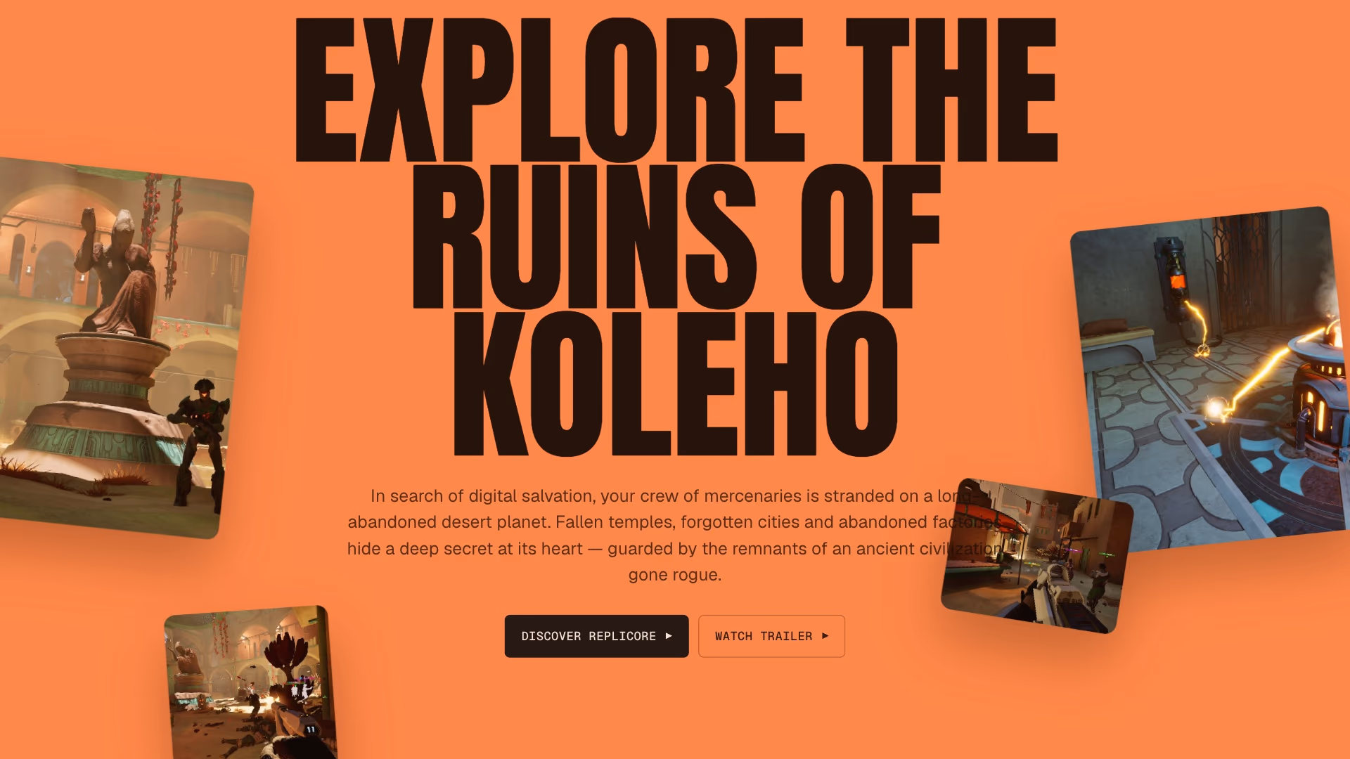 Amber section “Explore the ruins of Koleho” with floating screenshots