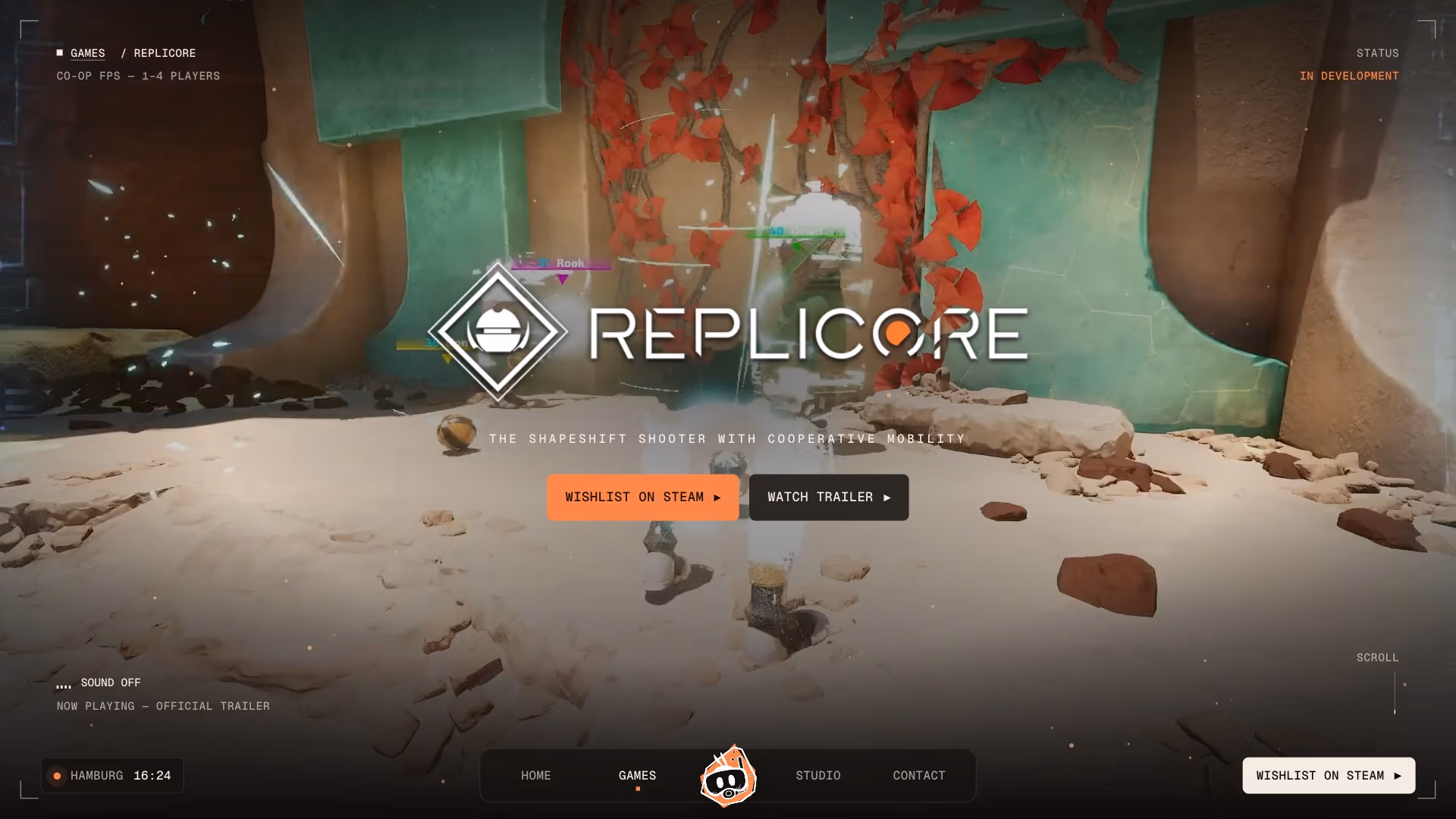 Replicore game page hero with the game logo over gameplay footage