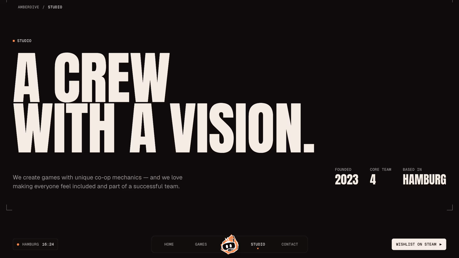 Studio page headline “A crew with a vision.”