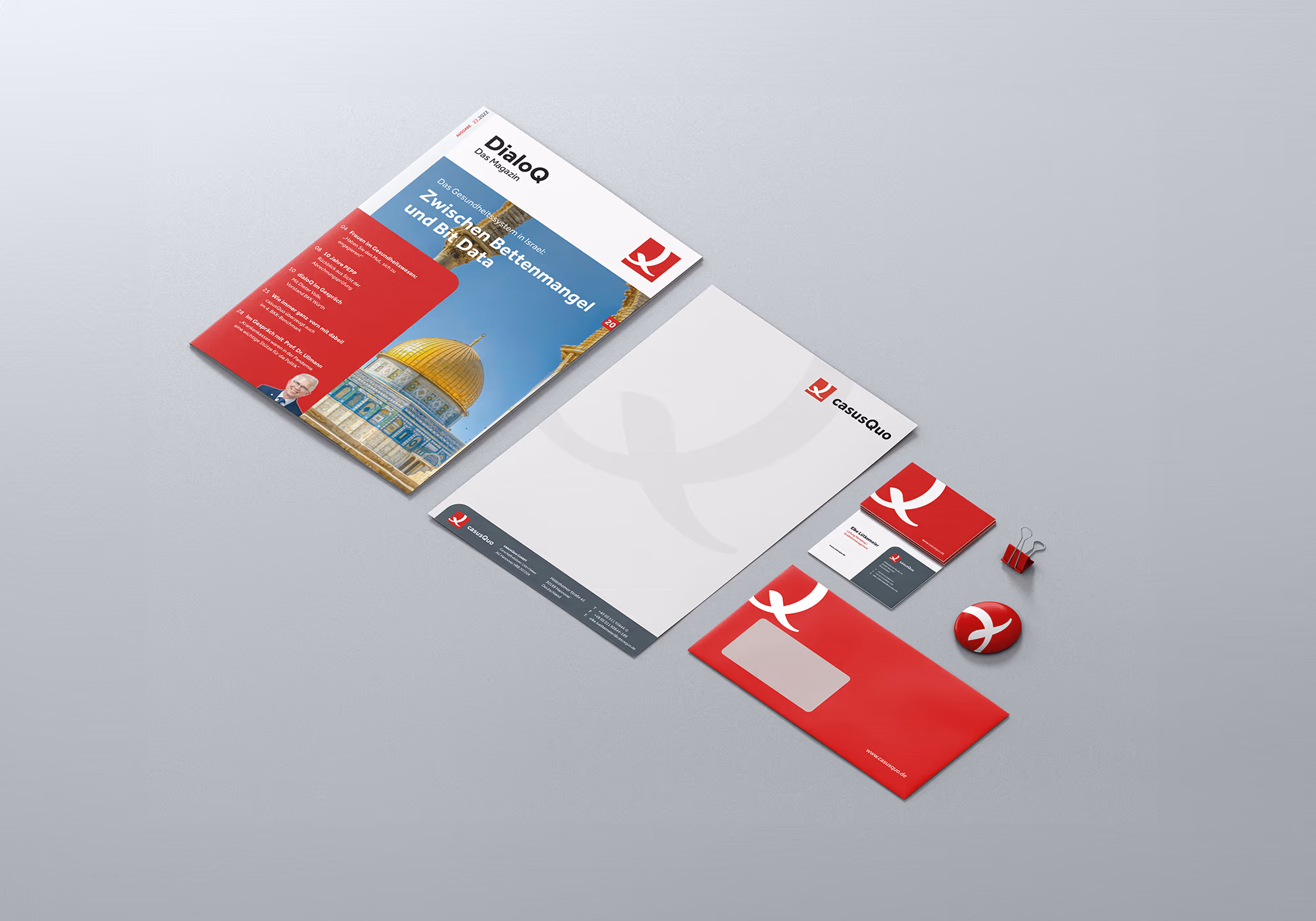 casusQuo stationery: letterhead, brochure, business cards and envelope